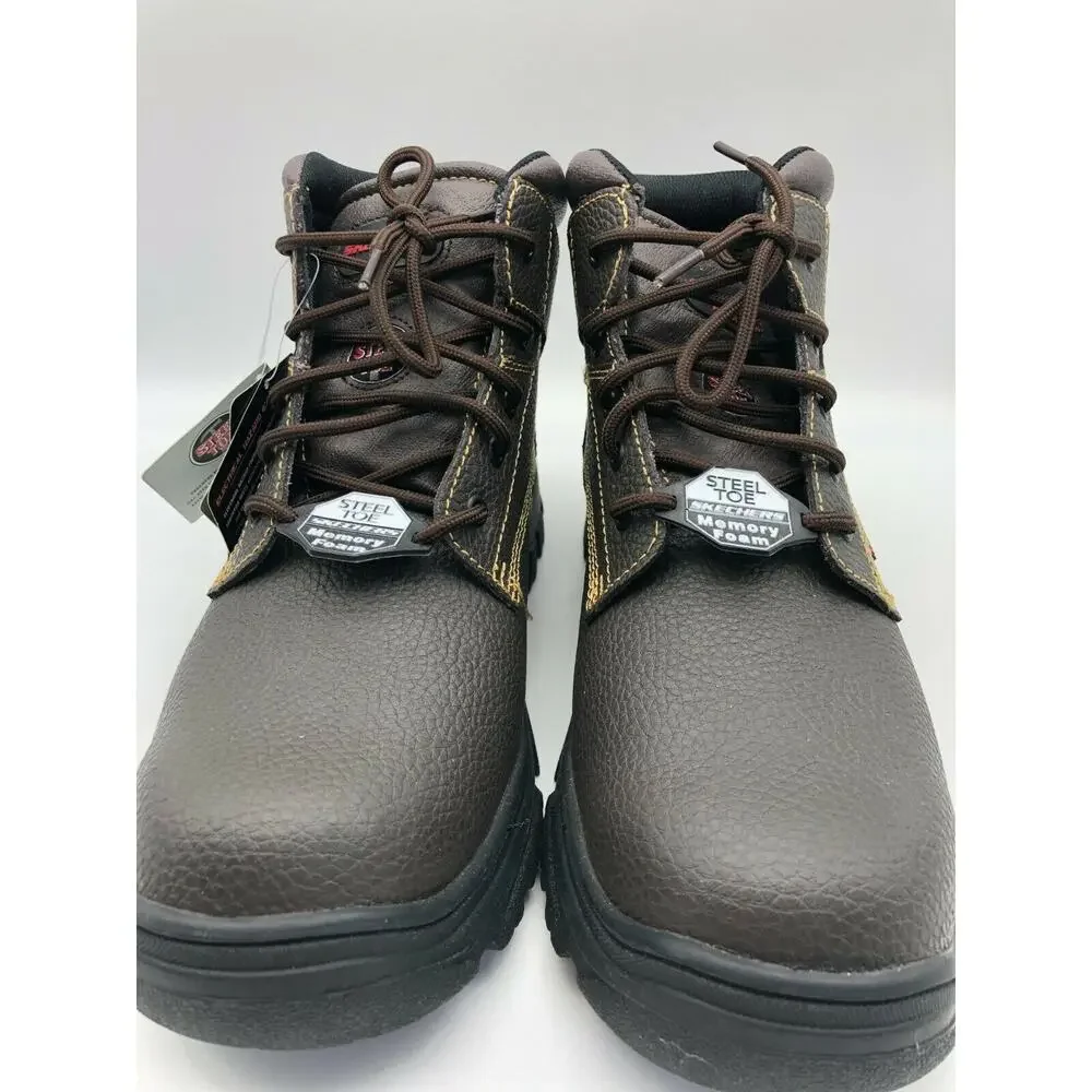 Skechers Men's 77143MC Brown Leather Steel Toe Safety Boots Lace Up Size US 13